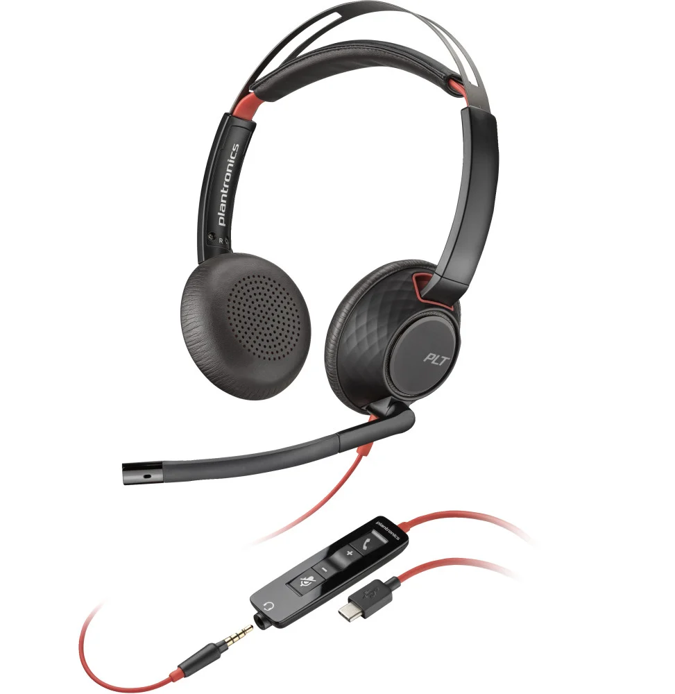 Micro-casque POLY Blackwire 5220 stéréo USB-C + connexion 3,5 mm + adaptateur USB-C/A (8X231AA)
