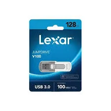 Lexar Clé USB JumpDrive V100 128Go - Stockage USB 3.0 100 Mo/s - Design compact avec capuchon - Compatible PC/Mac - Gris (LJDV100-128GABGY)