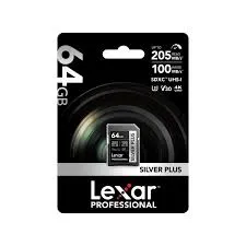 [LSDSIPL064G-BNNNG] Lexar Carte Mémoire Professional SILVER PLUS SDXC 64GB - UHS-I U3 V30 - Lecture 205 Mo/s Écriture 100 Mo/s - 4K 60fps - Résistance extrême - (LSDSIPL064G-BNNNG)