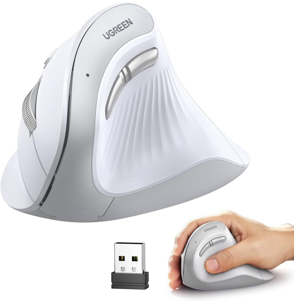 [45759] Souris sans fil Bluetooth Ugreen Multi-mode Vertical Blanc MU008 (45759)