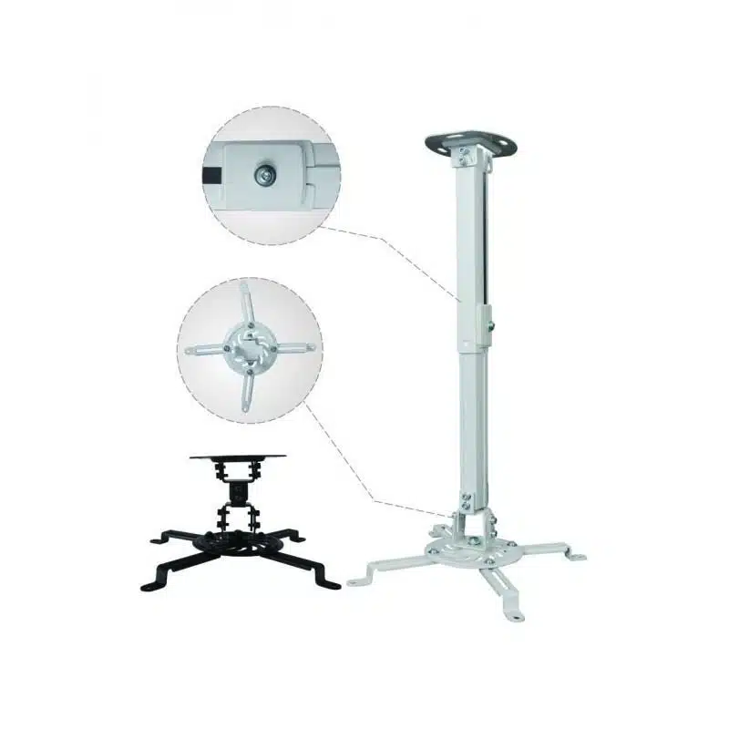 [EY-CM5080-H2W] EYEPLAY Support Plafond pour Vidéoprojecteur - Bras télescopique 50-80 cm - Charge max 30kg - Acier renforcé - Rotation 360° - Inclinaison ±15° - Blanc (EY-CM5080-H2W)